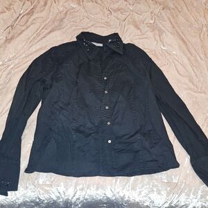 Kate Hill Black Blouse with Embellished Collar